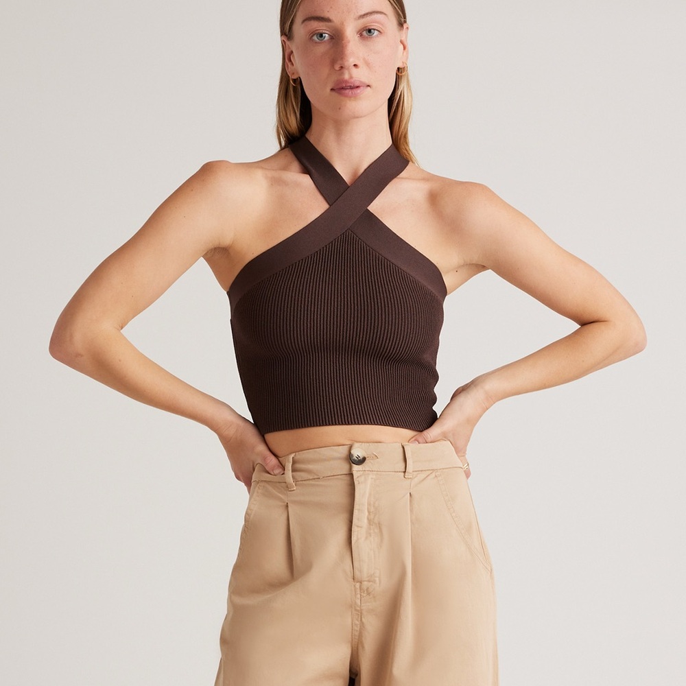 Quince Cropped Halter Ribbed Knit Tank